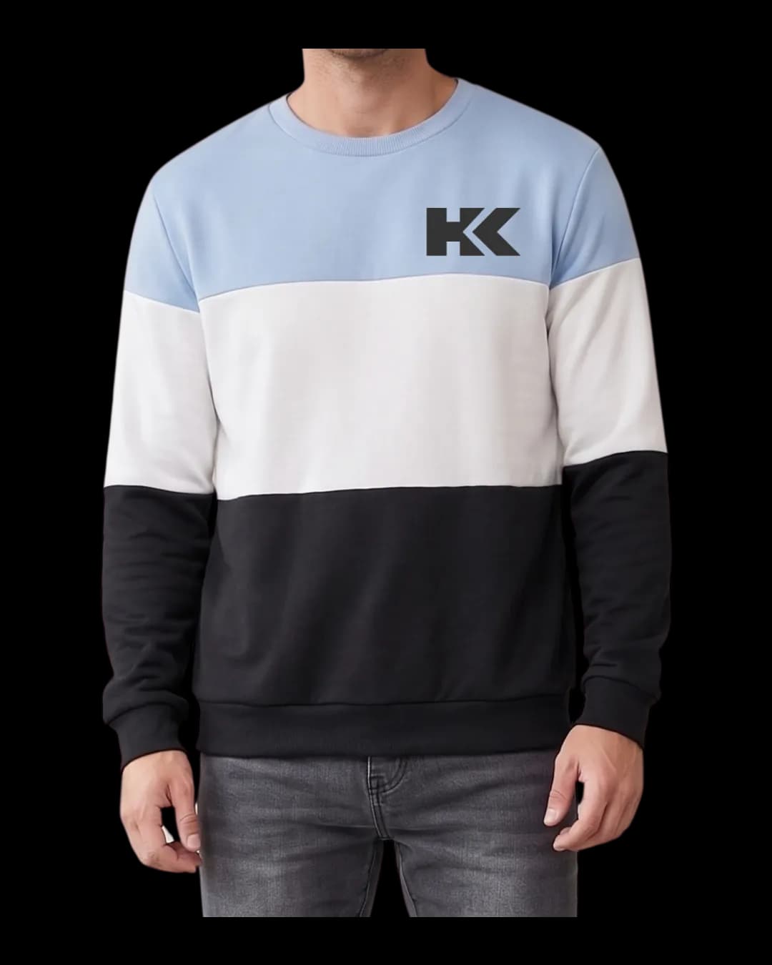 Three-Tone Crew Sweatshirt worn by a model
