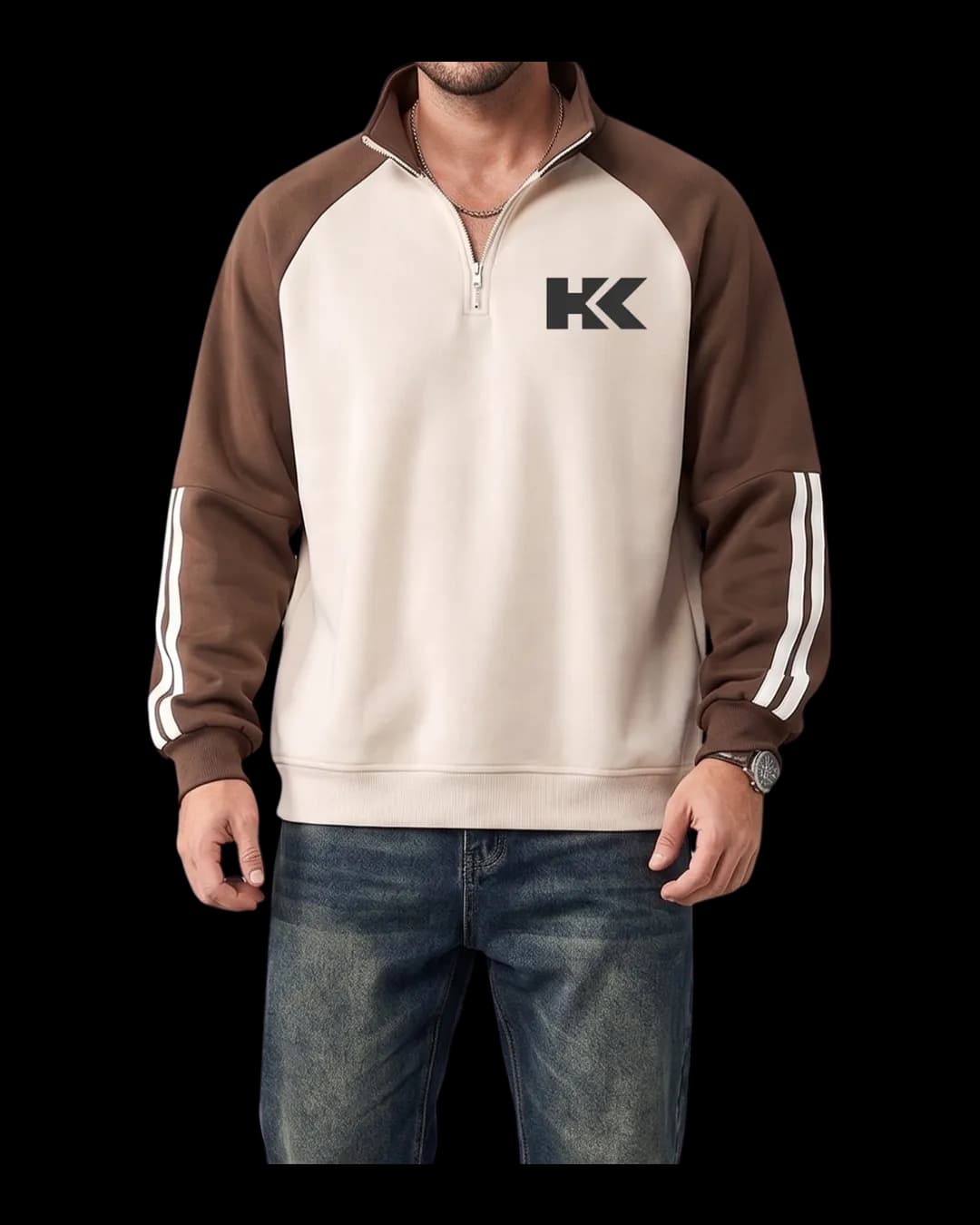 Raglan Polo Sweatshirt worn by a model