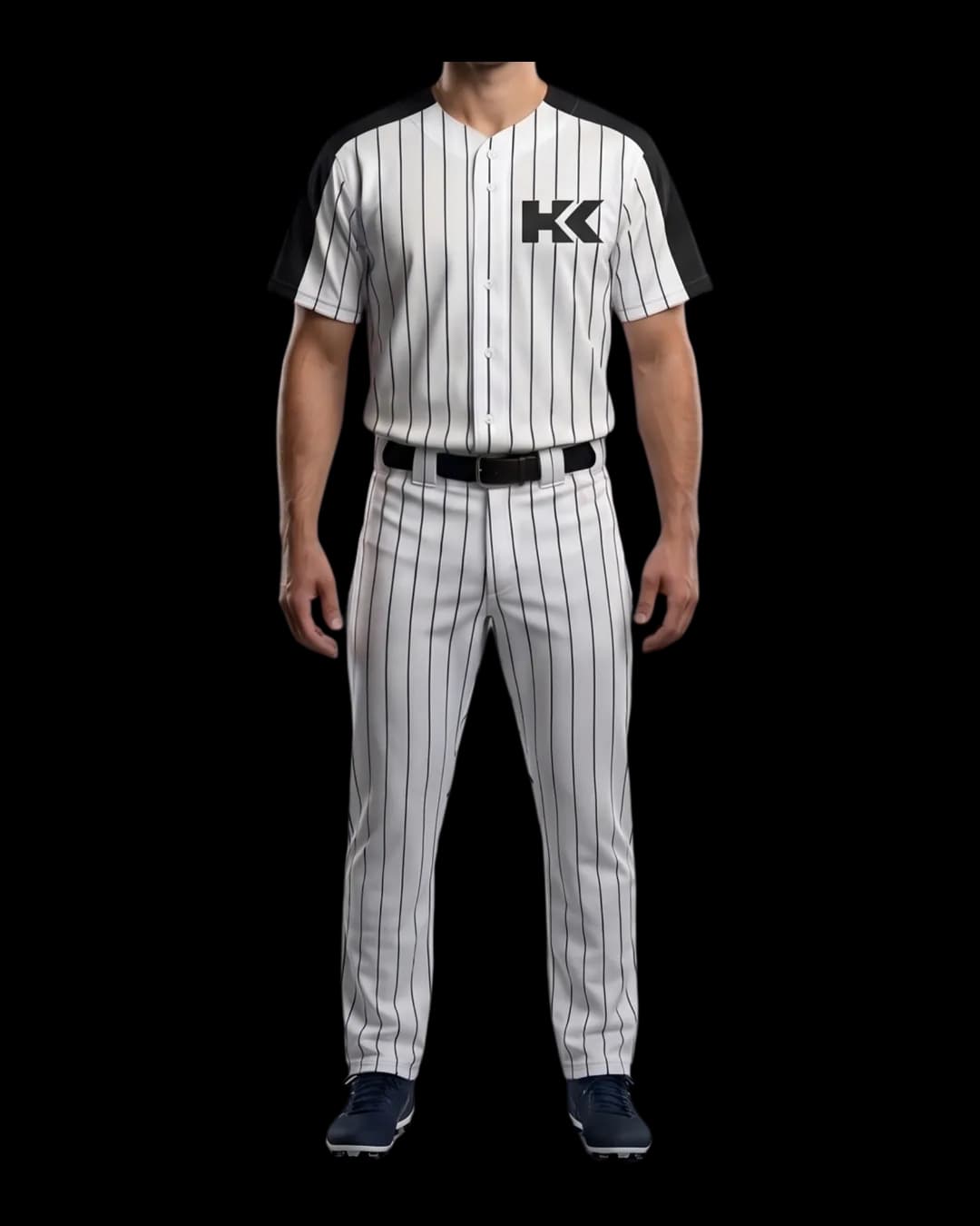 Pinstripe Baseball Uniform worn by a model