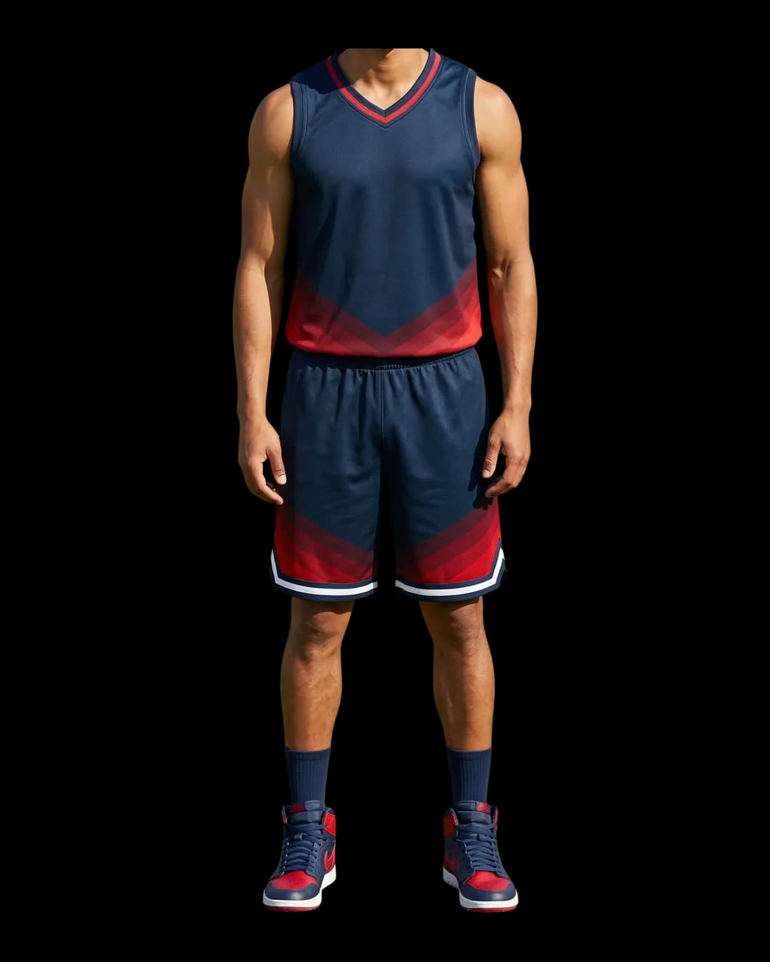 Fade Hem Basketball Uniform worn by a model