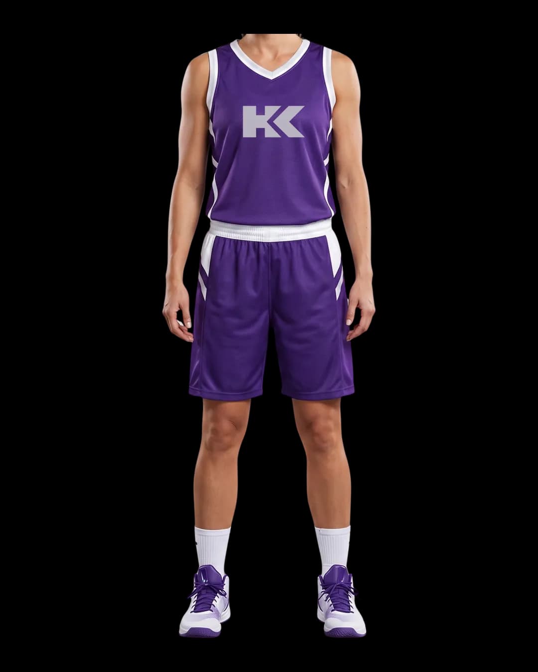 Side Stripe Basketball Uniform worn by a model