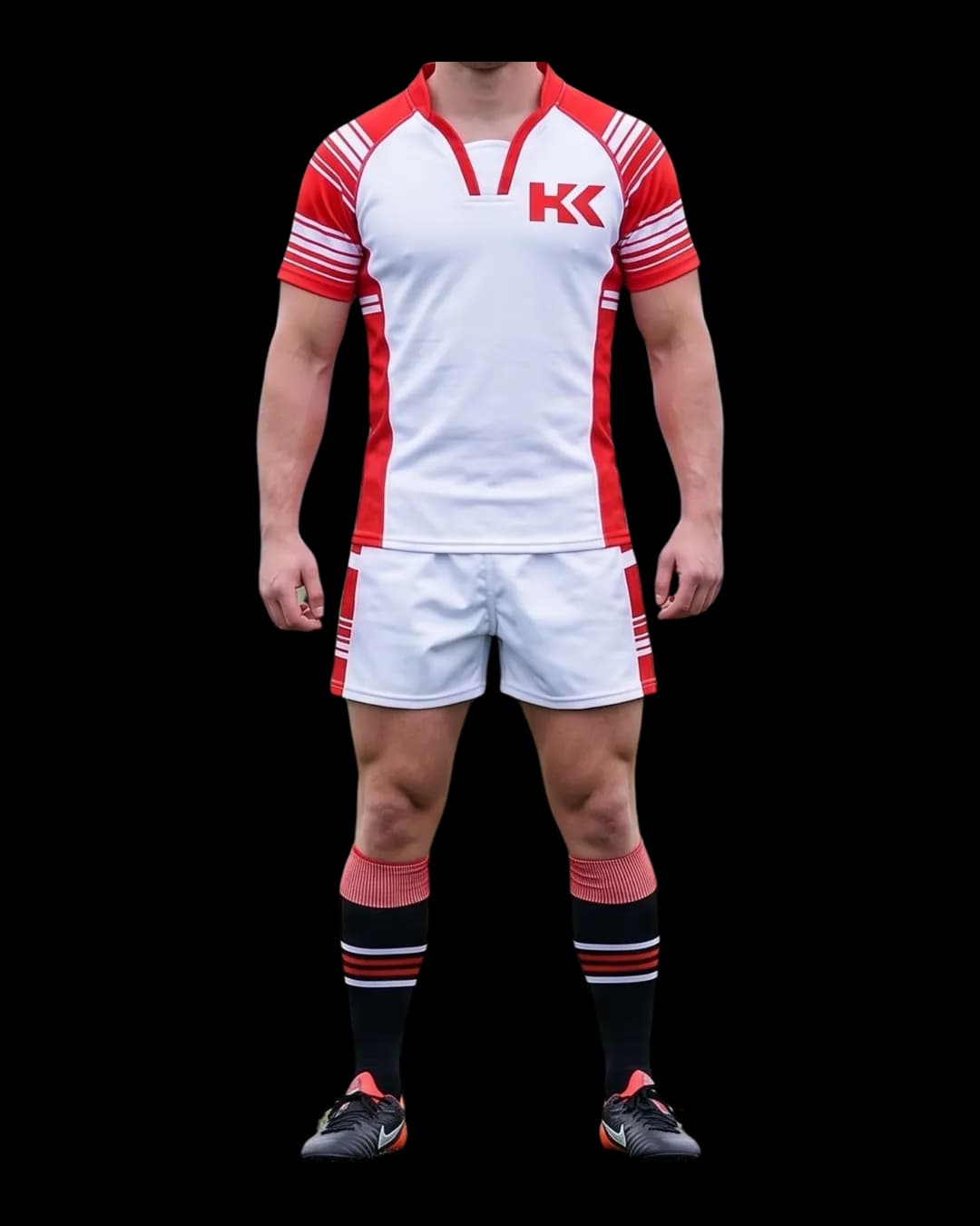 Striped Sleeve Rugby Uniform worn by a model